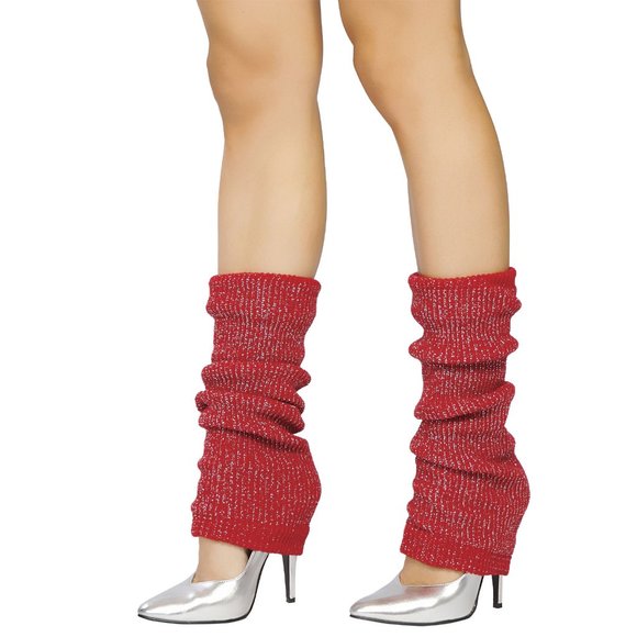 Silver Sparkle Red Legwarmers Metallic Knit - Picture 2 of 2